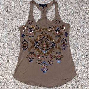 Almost Famous Brown Sequin Tank Top